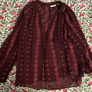 Elegant Burgundy and Pink Floral Blouse